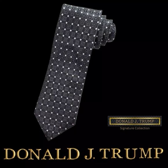 NEW Donald Trump Necktie Signature Collection Black Silver Silk Tie Gift Box